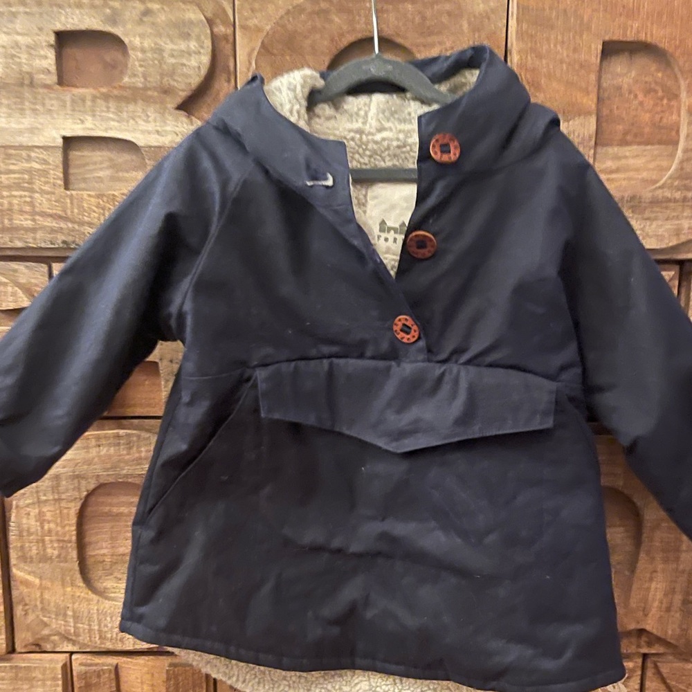 FORT - Waxed Canvas (navy-blue) Sherpa Lined Boys Jacket - NEW - 4 / 5T